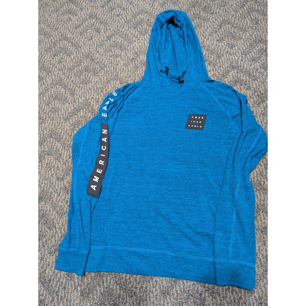 American Eagle Mens Blue Space Dye Long Sleeve Hooded T-Shirt Medium 3574